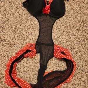 Black and Red Lace Bodysuit